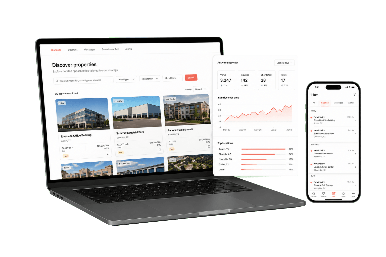 Property discovery platform shown on a laptop